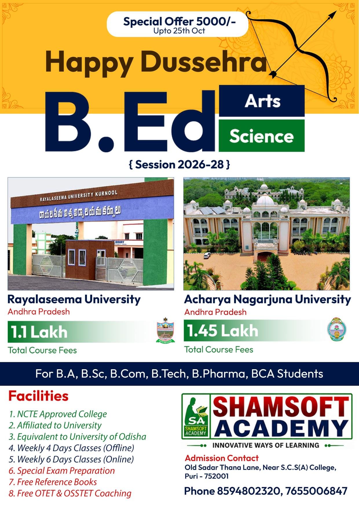 Dussera Offer | Admission Open for 2026-28 | Shamsoft Academy